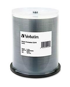 Verbatim 95256 Cd-R, 700Mb, 52X, Silver Inkjet Printable, 100/Pk Spindle