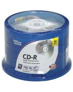 Office Depot Brand CD-R Recordable Media Spindle, 700MB/80 Minutes, Pack of 50