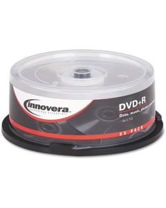 Innovera DVD+R Discs, 4.7GB, 16x, Spindle, Silver, 25/pack