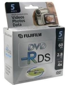 Fujifilm Media 25302910 DVD-R Camcorder 2.8GB 60 Minutes Double Sided Jewel HT - 5 Pack
