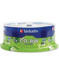 Verbatim CD-RW 700MB 4X-12X High Speed Discs with Branded Surface, Spindle of 25