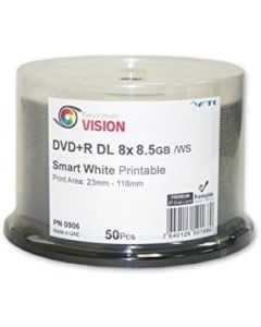 8.5 GB Blank DVD+R DL - DVD+R Falcon Vision Smart 2P White Inkjet Hub Printable 8X 8.5GB 50 Disc Cakebox Dual Layer Blank DVDs