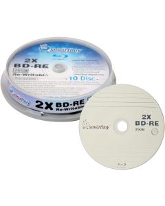10 Pack Smartbuy 2X 25GB Blue Blu-ray BD-RE Rewritable Branded Logo Blank Bluray Disc