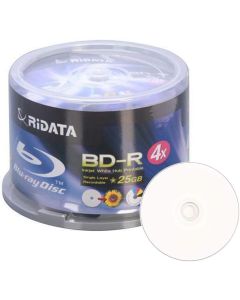 Ritek Ridata Blu-Ray (BD-R) White Inkjet Hub Printable 4X BD-R Media 25GB 50 Pack in Cake Box (BDR-254-RDIWN-CB50)