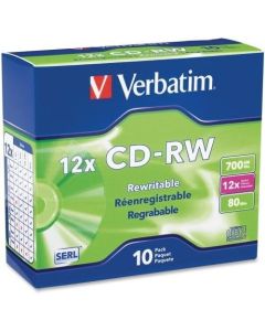 Disc CD-R/W 80 min branded 10pk Slimline 4X-12X 700MB high speed