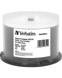 Verbatim DVD-R 4.7GB 8X Datalifeplus White Inkjet Printable Surface, Hub Printable - 50Pk Spindle
