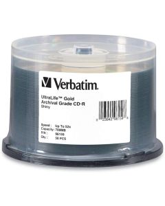 Verbatim Cd-R Archival Grade Recordable Disc, 700 Mb/80 Min, 52x, Spindle, Gold, 50/Pack