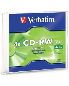 Verbatim 95117 700 MB 2x-4x 80 Minute Silver Rewritable Disc CD-RW, 1-Disc Slim Case