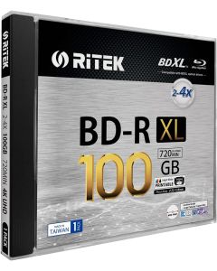 1 Pack Ritek BD-R XL BDXL 100GB Archival Grade Triple Layers 4X White Inkjet Hub Printable Blank Disc w/Standard Jewel Case