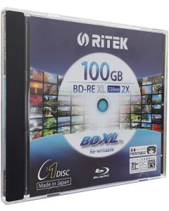Ritek BD-RE XL Rewritable BDXL 100GB Triple Layers 2X White Inkjet Hub Printable Blank Disc