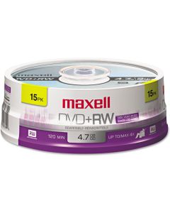 Maxell 634046 DVD+Rw Discs, 4.7Gb, 4X, Spindle, Silver, 15/Pack
