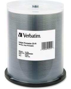 Verbatim CD-R Printable Recordable Disc, 700 MB, 52x, Spindle, White, 100/Pack