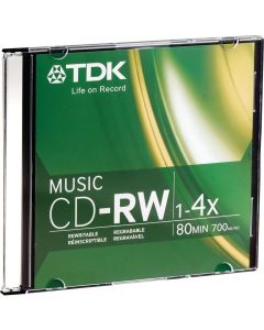 TDK CDRW80TWN 80-Minute Music CD-Rewritable (Single, Jewel)