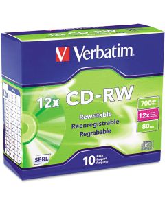VTM95156 - VERBATIM 95156 700MB 80-Minute 4x-12x High-Speed Branded CD-RWs, 10 pk