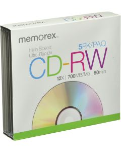 Memorex 32020022409 8x-12x CD-RW Media (5-Pack with Slim Jewel Cases)